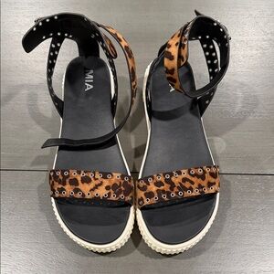 MIA Leopard Ankle Strap Sandals in Black and Brown